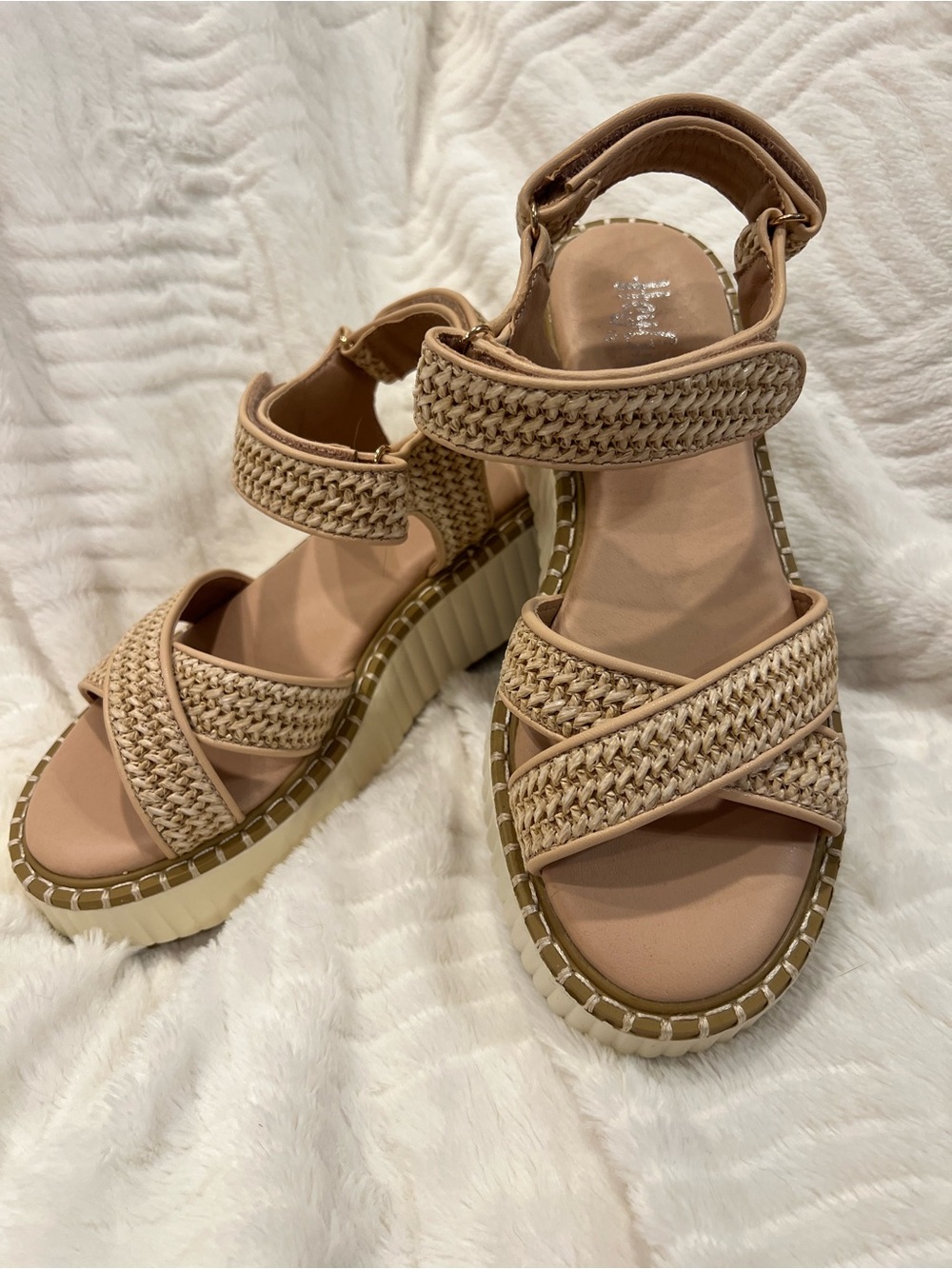 Corkys Hey Girl Woven Strappy Platform Sandals in Neutral Beige